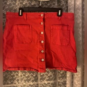 Red denim skirt